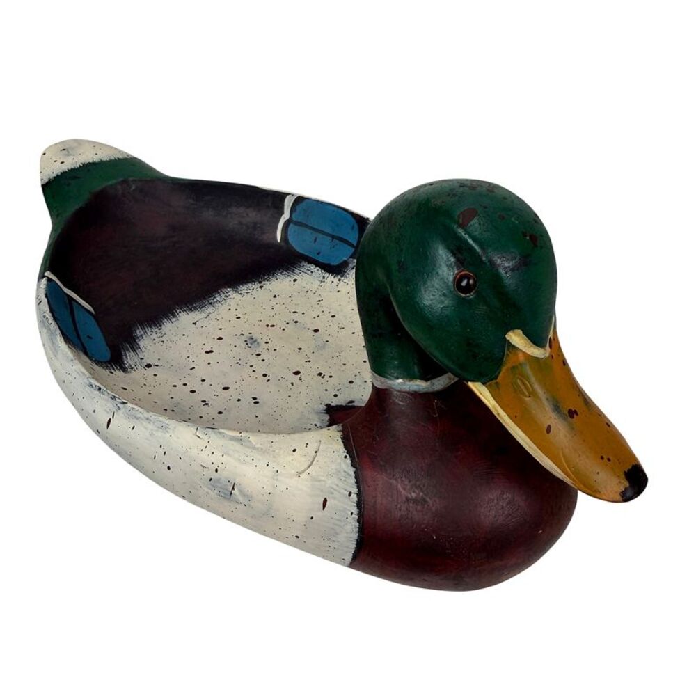 Duck Decorative Tray Hand Painted Resin Mallard Catchall Dish 13.25in